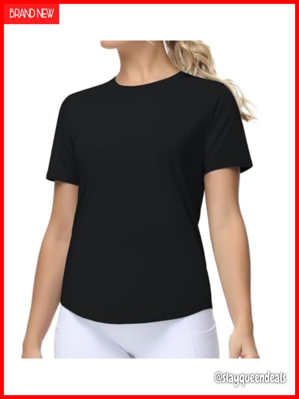 Women's Cotton Blend Workout T-Shirt Curved Hem Crew Neck Athletic Gym Running